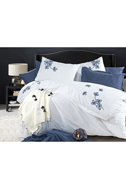 Storish Brode Flower Çift Kişilik %100 Pamuk Nevresim Seti Beyaz
