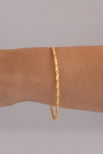 Çgk Çiğdem Gürel Kuyumculuk ÇGK Kadın Ajda İkili Burgu Altın Bilezik, Şık Tasarım