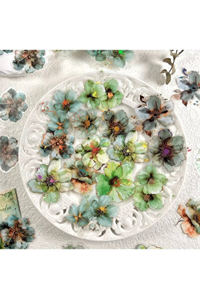 Kolbi Craft 20 Adet Yaldızlı Şeffaf Yeşil Çiçek Sticker Bullet Journal Scrapb...