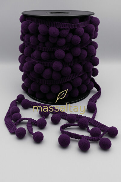 Massaltay Ponpon Şerit 2 Metre Dekoratif Kumaş Süsleme Şeridi El İşi Perde ve...