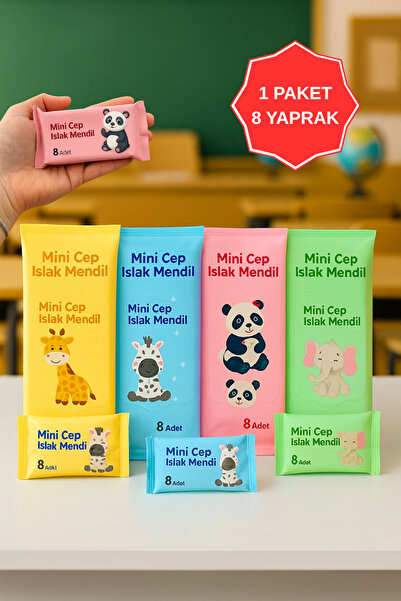 WAPPA 1 Paket 8 Yaprak Mini Islak Mendil Taşınabilir Çanta Boy Cep Tipi Islak...