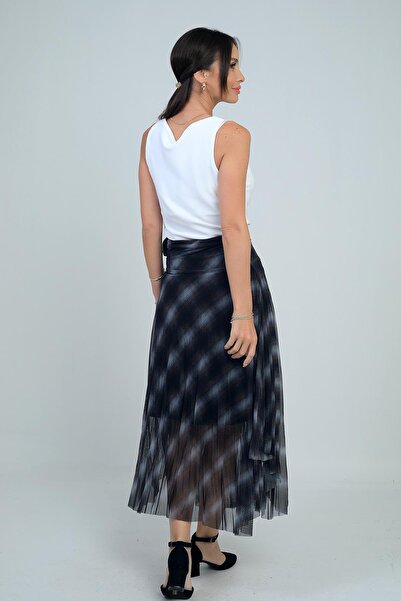 By Saygı Жіночі короткі підкладкові спідниці з довгим тюлем у клітинку