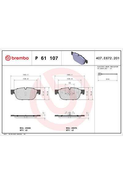 Brembo Set Placute Frana Frana Disc Citroen C5 3/C6/DS5 Citroen (Df-Psa) C5