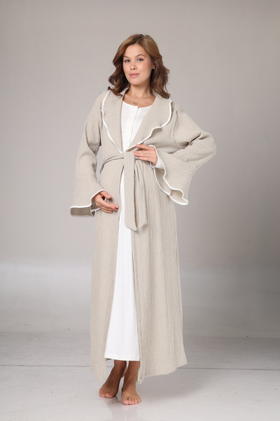 PREGNANT WORLD Γυναικείο μπεζ ζακάρ σάλι με γιακά ολόσωμο χειμερινό μακρυμάνικο ειδικό σχέδιο νυχτικό σετ νυχτικών για έγκυες γυναίκες