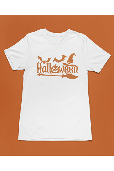 Bumeta Tricou unisex portocaliu cu pălărie de vrăjitoare și mătura de dovleac...