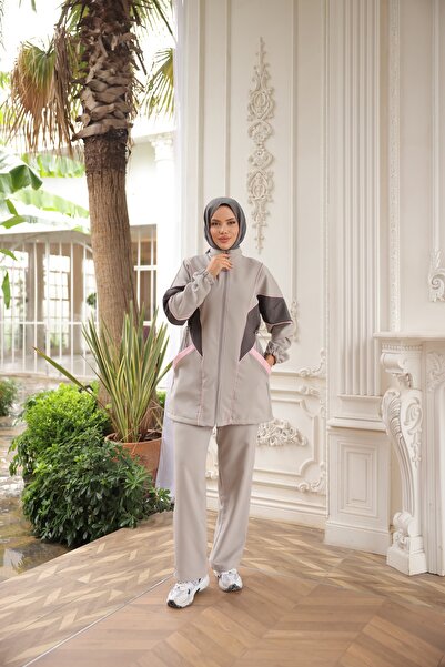 MİMİ Luxury Wear Γυναικείο Σετ Φούτερ Μαντίλι Φούτερ με φερμουάρ κάτω και επάνω