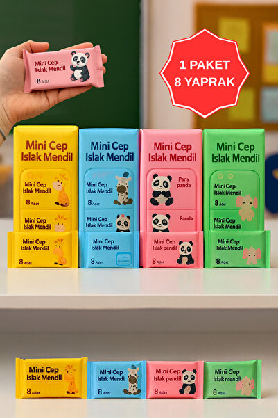 WAPPA 1 Paket 8 Yaprak Mini Islak Mendil Taşınabilir Çanta Boy Cep Tipi Islak...