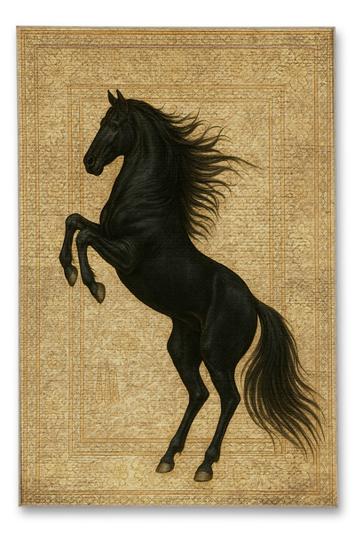 Rugs Modern Halı سجادة موسو ذات تصميم الحصان الأسود ذات الطابع البيج، سجادة م...