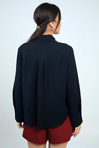 By Saygı Women's Bow Detailed Crepe Chiffon Shirt