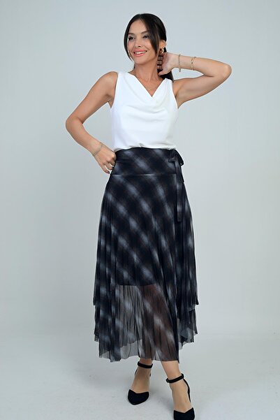 By Saygı Жіночі короткі підкладкові спідниці з довгим тюлем у клітинку