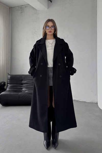 Moderk Oversize Astarlı Uzun Kaşe Kaban Kadın