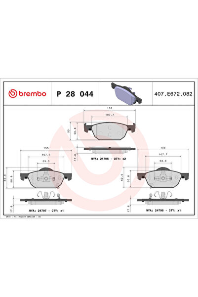 Brembo Комплект спирачни накладки за дискови спирачки Honda Accord 8
