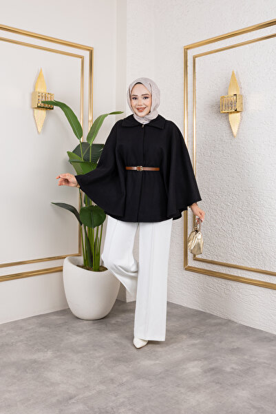 ensade Winter Oversize Belted Cashmere Poncho – Standard Size Islamic Clothing Outerwear