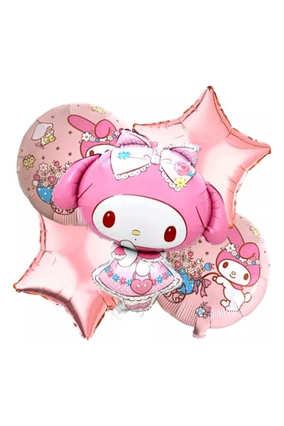 düskapanıparti Kuromi Melody 5'li Folyo Balon Seti & Stitch Konsept Parti Balonu