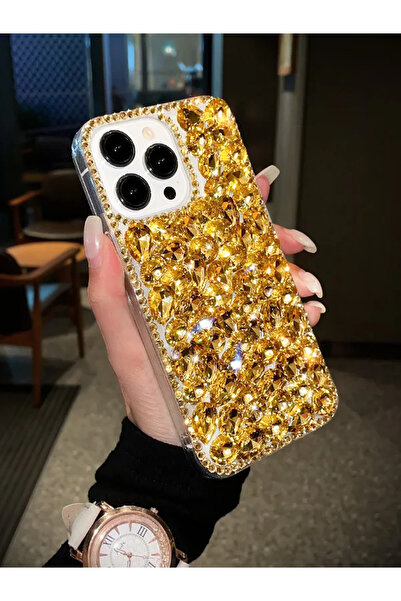 OSG Iphone 13 Pro Max Kılıf Ultra Lüx Renkli Damla Taşlı Kokoş Kılıf