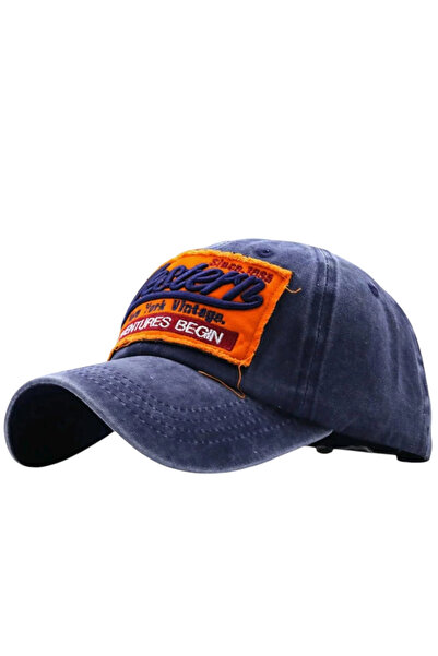 Şapka Market Western Vintage Eskitme Lacivert Kep Şapka