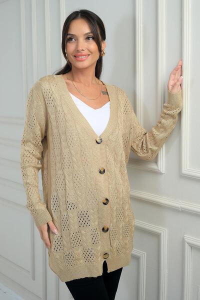 By Saygı Women's V-Neck Buttoned Front Comfortable Fit Mercerized Cardigan