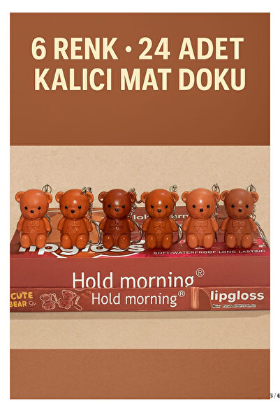 MİNGODAN Hold Morning Cute Bear 24’lü Mat Lip Gloss Seti – 6 Farklı Renkli An...