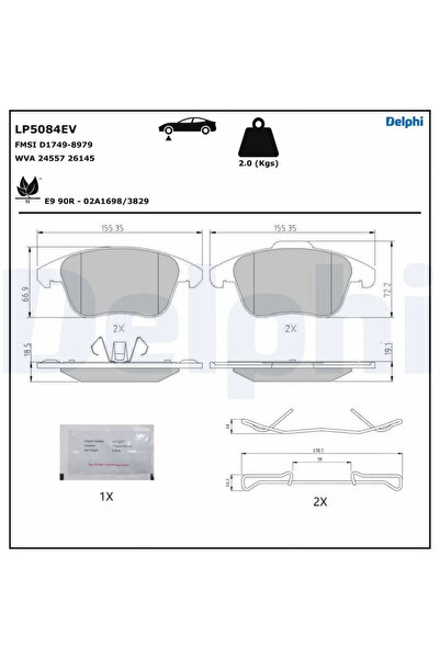 DELPHİ Set Placute Frana Frana Disc Citroen C4 3 Ds Ds 3 / Ds 3 Crossback