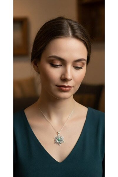 ErdoğanSilver 925 Ayar Gümüş Telkari Çiçek Motifli Doğal Yakut Safir Zümrüt T...