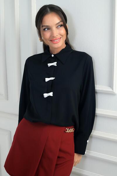 By Saygı Women's Bow Detailed Crepe Chiffon Shirt