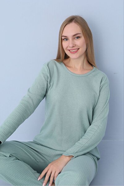 PİJART Green Corduroy Knitted Pajama Set