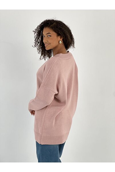 Miss Poem Women's Oversize Powder V-Neck Knitwear Sweater