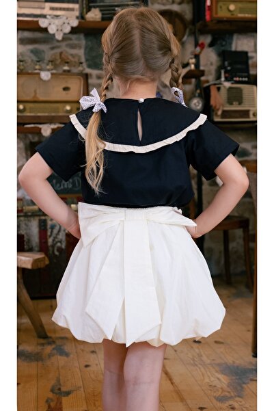 BONBONO KİDS تنورة بالون بيضاء مع تفاصيل فيونكة