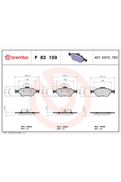 Brembo Комплект спирачни накладки за дискови спирачки Toyota Yaris