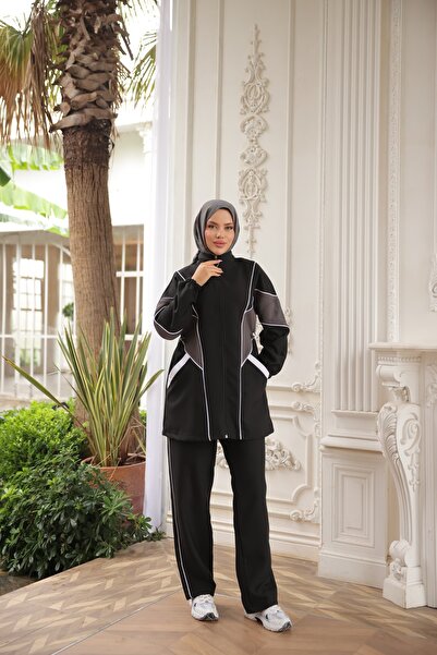 MİMİ Luxury Wear Women's Hijab Tracksuit Set Zippered Bottom Top Tracksuit Set