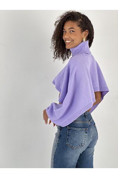Miss Poem Women's Open Sleeve and Bottom Lilac Crop Sweater