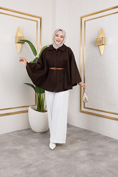 ensade Winter Oversize Belted Cashmere Poncho – Standard Size Islamic Clothing Outerwear