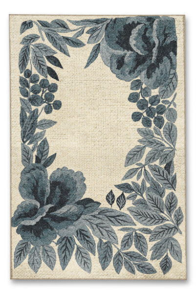 Rugs Modern Halı سجادة موسو ذات طابع بيج بألوان زرقاء مع نمط حواف مزهرة وقاعد...