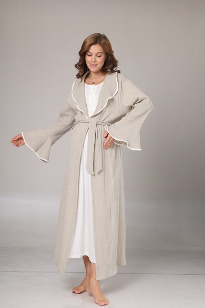 PREGNANT WORLD Γυναικείο μπεζ ζακάρ σάλι με γιακά ολόσωμο χειμερινό μακρυμάνικο ειδικό σχέδιο νυχτικό σετ νυχτικών για έγκυες γυναίκες