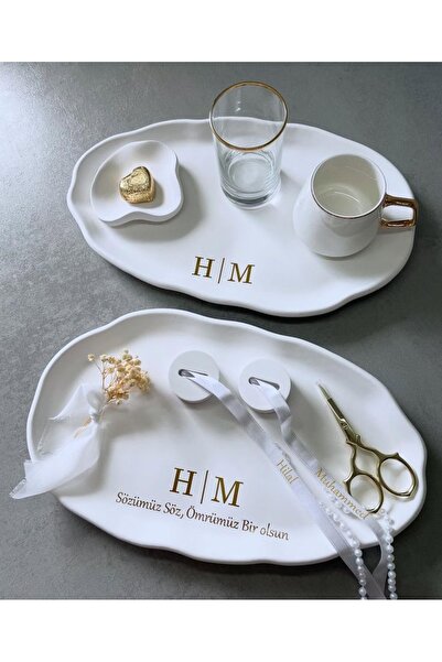 Bautinq Store El yapımı beton nişan tepsisi söz tepsisi damat kahve tepsisi y...