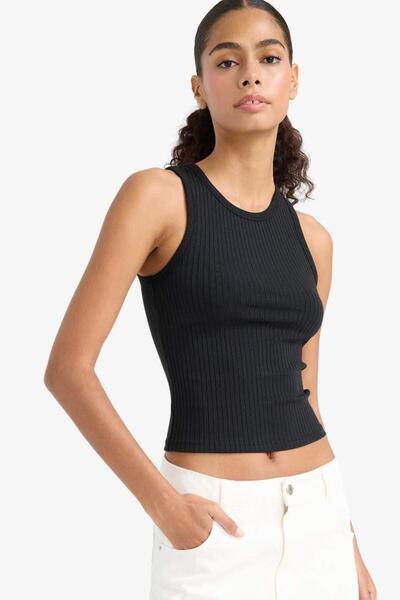 DeFacto εφαρμοστό Λεπτή εφαρμογή στολισμού με λαιμόκοψη κοτλέ πλέξη ριμπ Αθλητικό μπλουζάκι (25 AU)