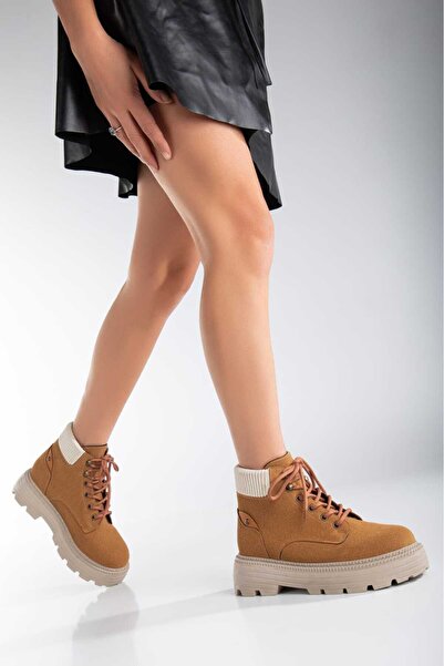 ROOC حذاء نسائي لتقويم العظام مصنوع من جلد الغزال برباط - أسمر ضارب للصفرة