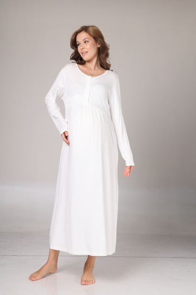 PREGNANT WORLD Γυναικείο μπεζ ζακάρ σάλι με γιακά ολόσωμο χειμερινό μακρυμάνικο ειδικό σχέδιο νυχτικό σετ νυχτικών για έγκυες γυναίκες