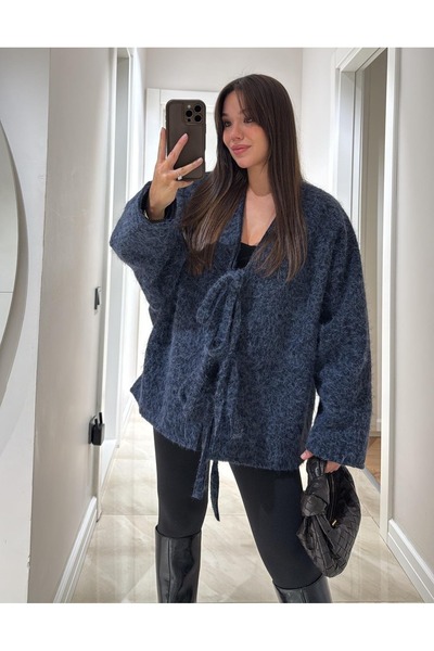 MAXXANA Oversize Cashmere Jacket with Tie Front