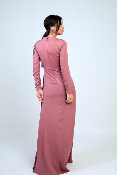 By Saygı Φόρεμα Hijab με Κεντημένο Πέτρινο Κρεπ Σατέν με Φόδρα