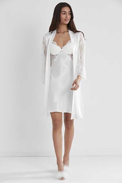 Pierre Cardin Ecru Bra Covered Dressing Gown Nightgown 4025