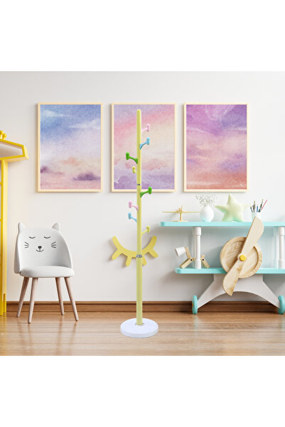 Arfan Freestanding Coat Rack – Metal Clothing Hanger with 8 Multi-Color Hooks - Yellow