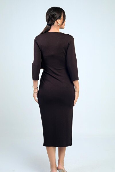 By Saygı Women's Double Breasted Collar Buckle Detailed Slit Midi Dress