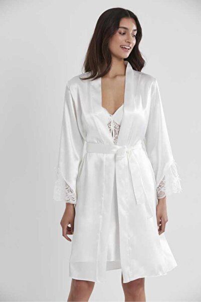 Pierre Cardin 2-Piece Ecru Satin Short Nightgown Dressing Case 4300