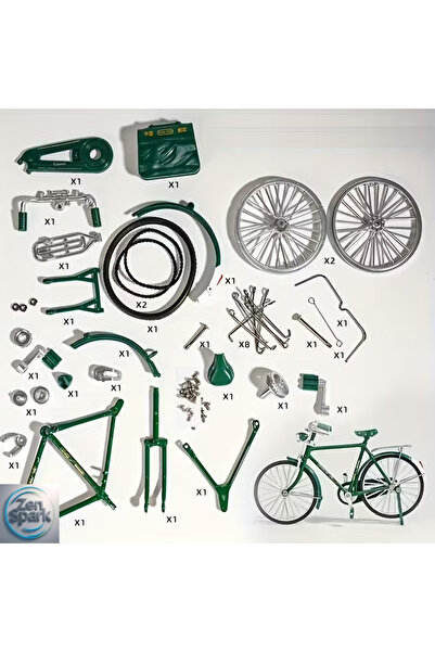 ZEN SPARK Vintage Yeşil Bisiklet Model Yapı Kiti, Şişirme Aparatlı-Gerçekçi Mini Replika, Yetişkinler İçin