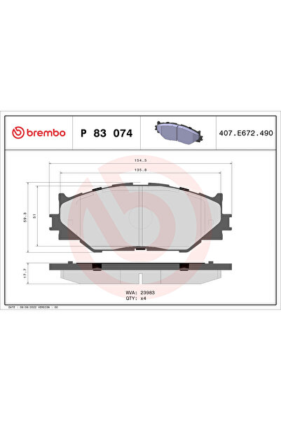 Brembo Комплект спирачни накладки за дискови спирачки Lexus IS 2/IS 3/IS C