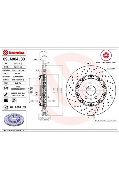 Brembo Disc Frana Opel Insignia A Saab 9-5