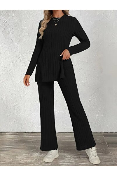 Kokosh moda Mâneci lungi pentru femei guler rotund Side cu fantă cu căptușeal...