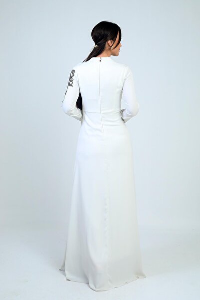 By Saygı Φόρεμα Hijab με Κεντημένο Πέτρινο Κρεπ Σατέν με Φόδρα