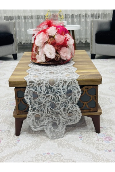 Muensu Gri Lüks Tekli Runner Masa Örtüsü, Silikon Runner, Tekli Ranır, Yeni M...